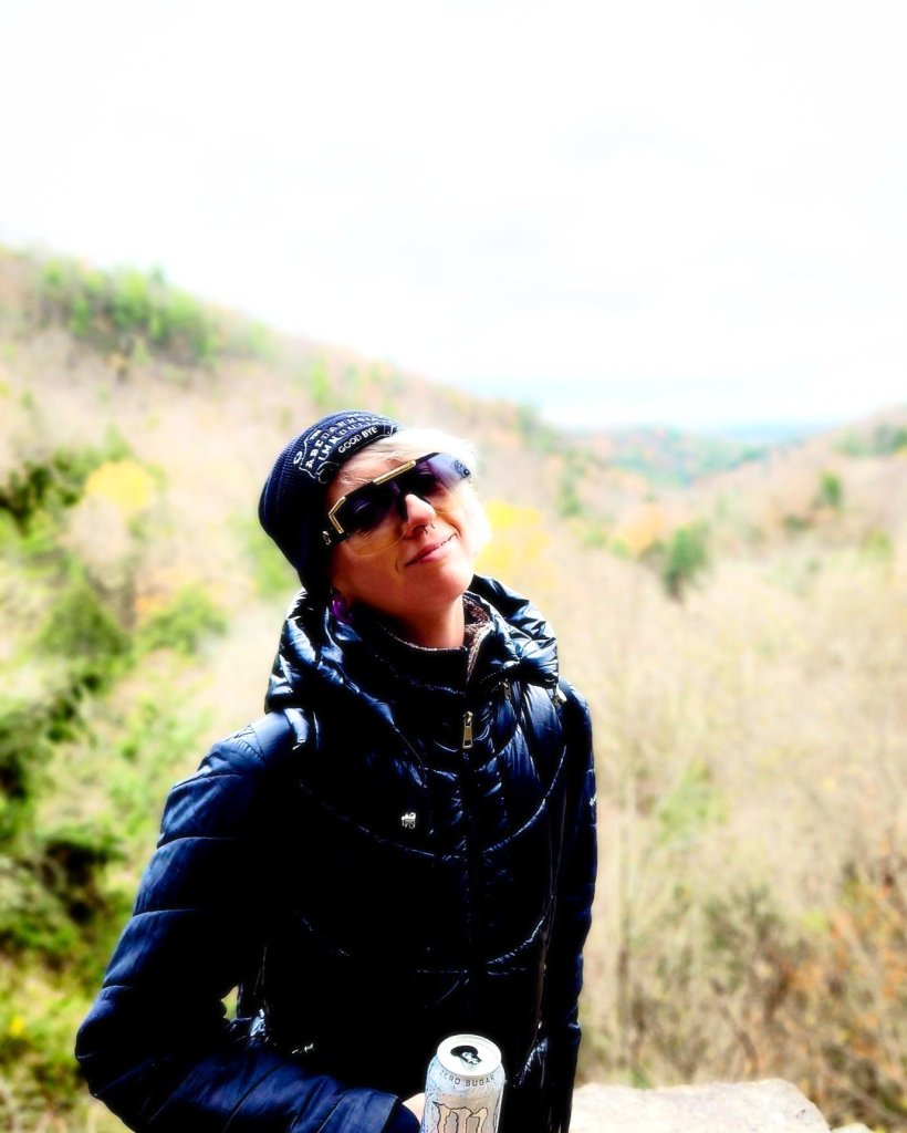 Kae Audhild at the top of the mountain - Robert H Treman State Park in Ithaca, New York - November 11, 2023 - FLX Finger Lakes NY outdoor tourism - Ithaca is Gorges