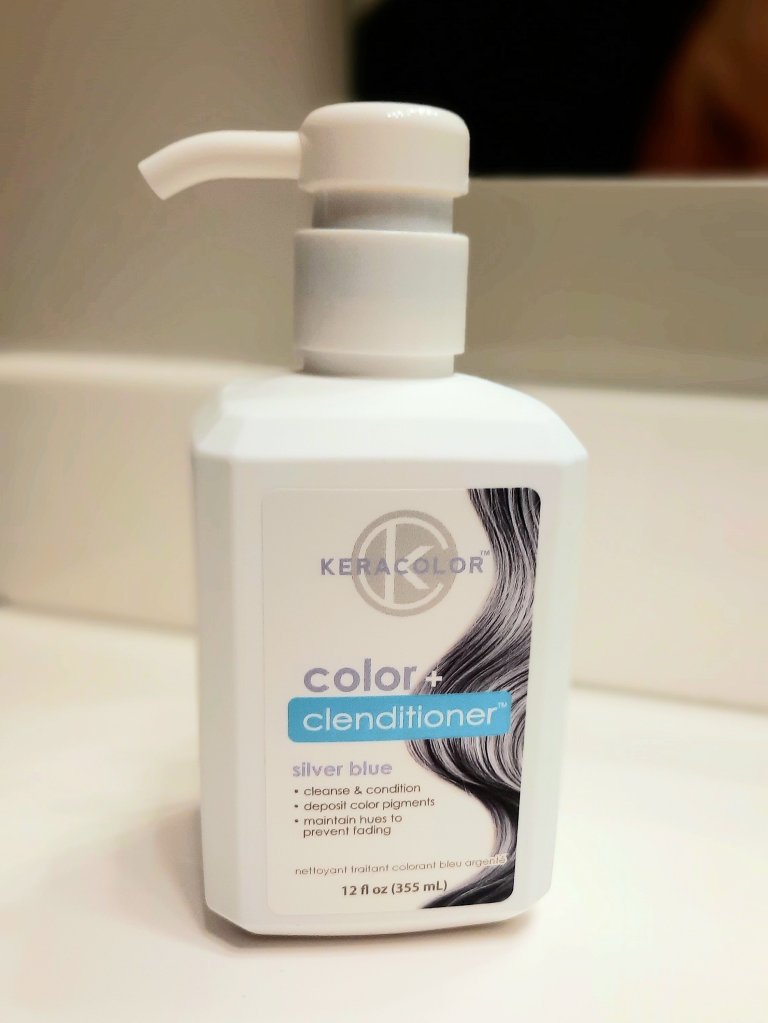 KERACOLOR Silver Blue Color + Clenditioner 12oz bottle available on Amazon, best smoky blue hair toner color semipermanent dye hair conditioning mask

