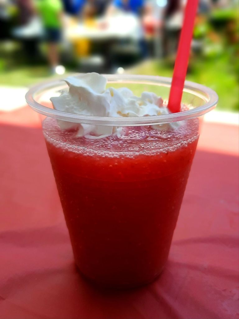 Drinking strawberry daquiris at the Owego Elks Lodge at the 2024 Strawberry Festival