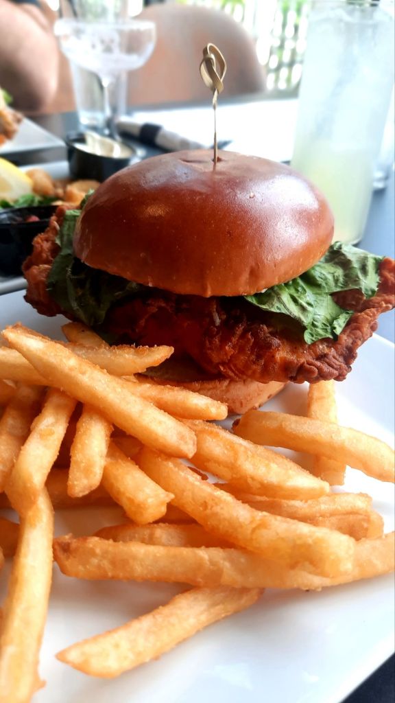 Zinger chicken sandwich with a side of French fries at the Grove in Binghamton NY