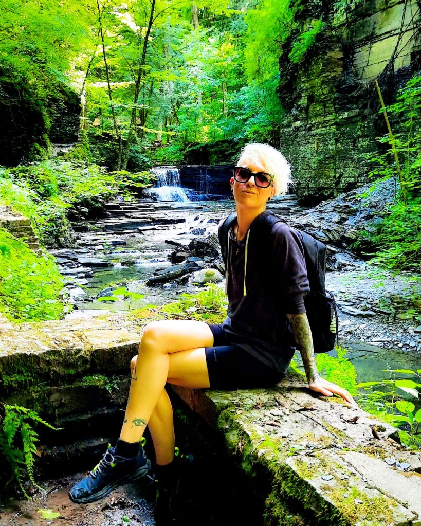 Kae Audhild hiking at Fillmore Glen State Park in Moravia, New York