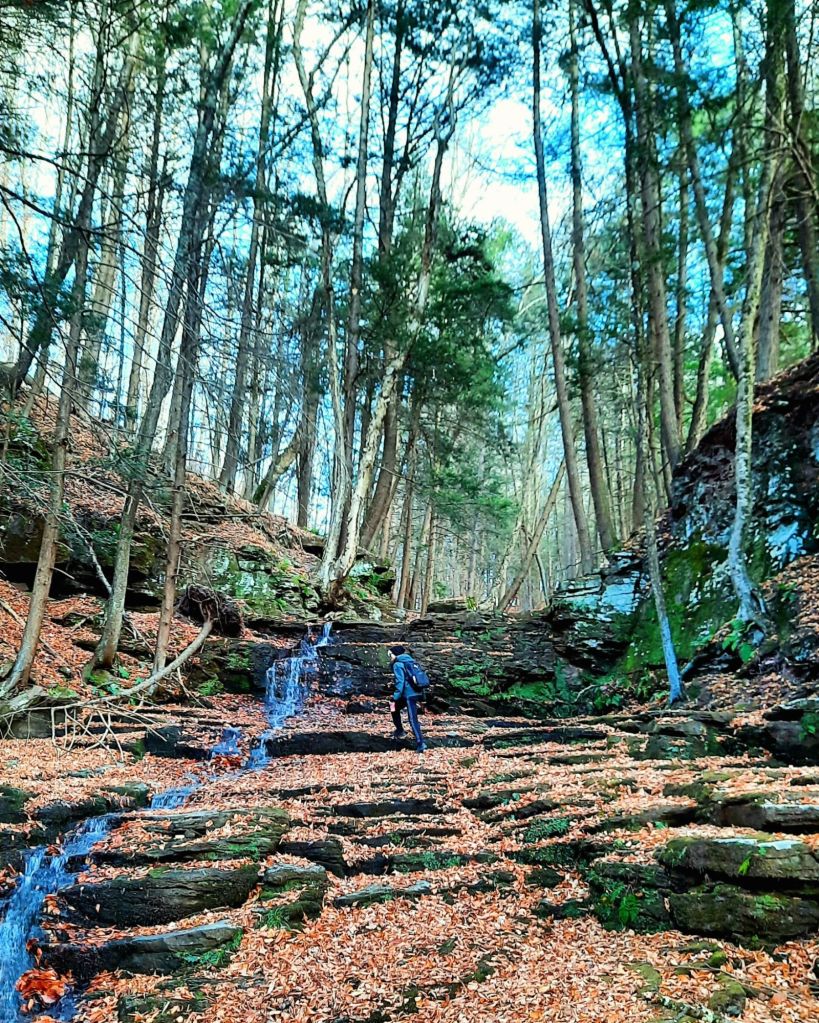 Kae Audhild hiking at Prompton State Park waterfalls - Prompton, Pennsylvania