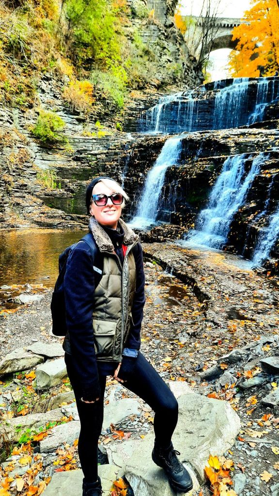 Kae Audhild hiking the Cascadilla Gorge Trail in late October 2024