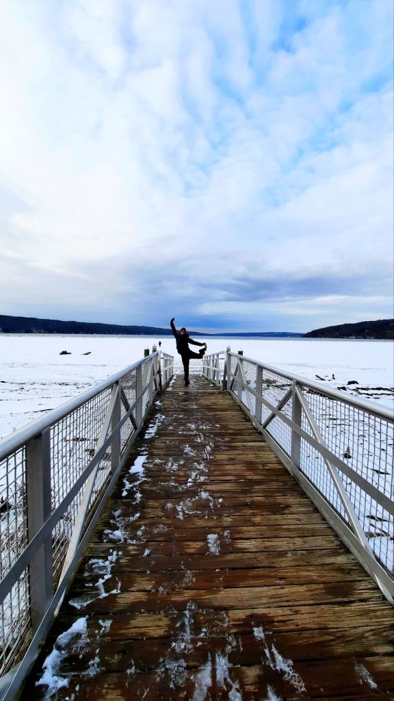 Winter hiking in Ithaca, NY. ❄️ And the obligatory Cayuga Lake photo I have to get every time I visit Stewart Park. It's partially frozen currently, and you can safely walk out onto the ice. 

#hiking #hikingadventures #winterhiking #winterwonderland #cayugalake #ithaca 