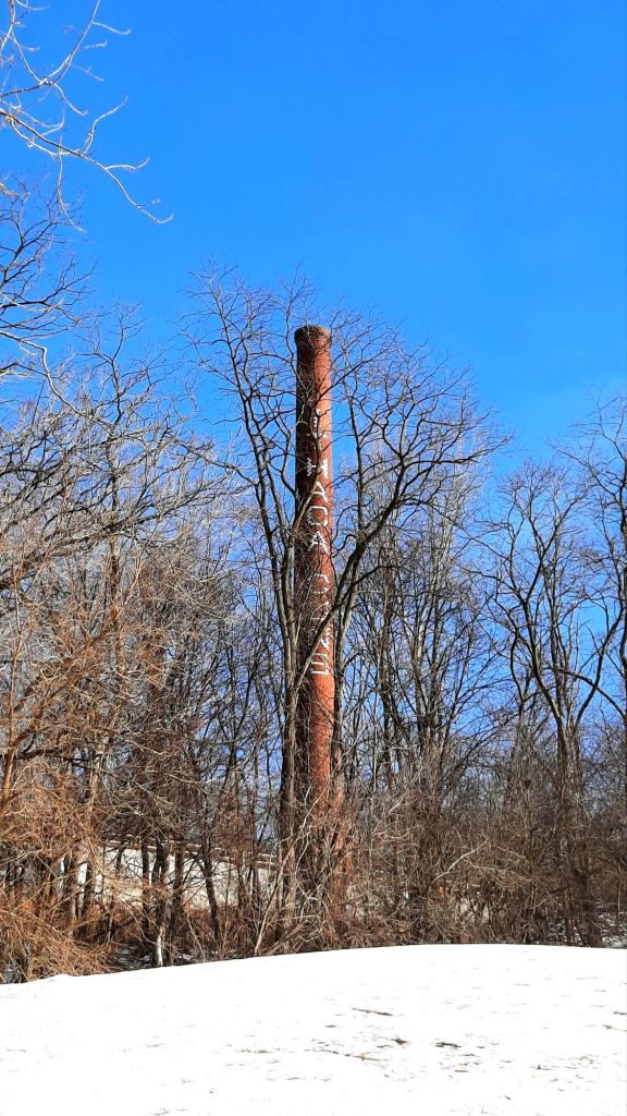 The old gun factory sits on up on the hill near the cliffs of Ithaca Falls - do NOT collect (or touch if you can help it) the rocks below! Toxic waste had seeped into the ground years ago, affecting the land around it. 