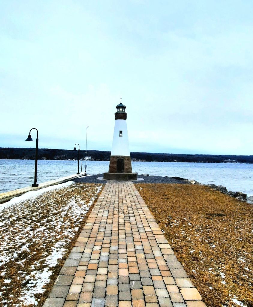 Myers Park Lighthouse on Cayuga Lake in Lansing, New York