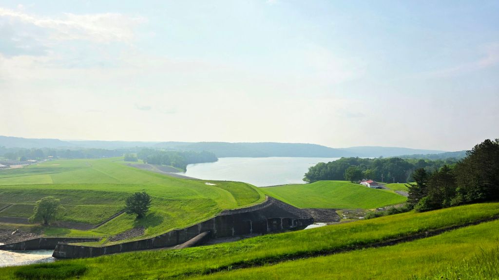 view of Whitney Point Dam and Lake from the roadside overlook - Whitney Point, new York