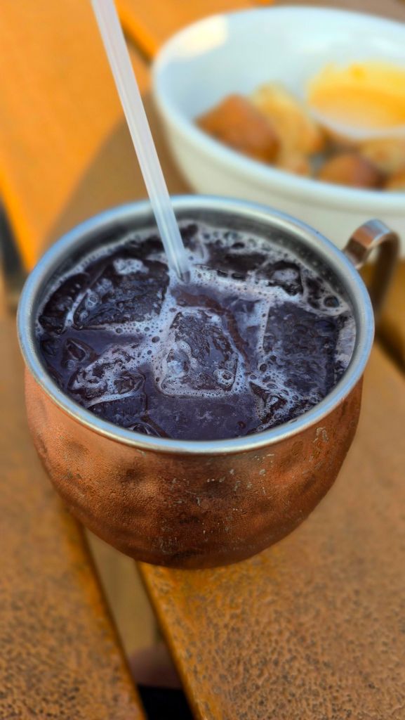 Blackberry Mint Mojito Mule - Black Button vodka, blackberry jam, lime juice, house-made mint syrup, topped with ginger beer. - factory by Beer Tree Brew
