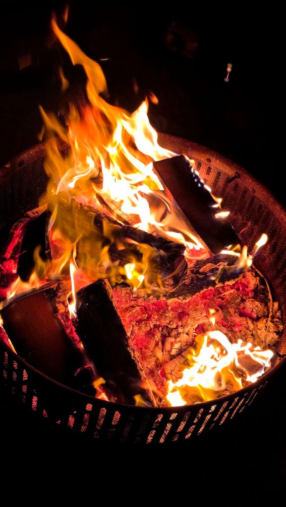 A warm, crackling campfire. 