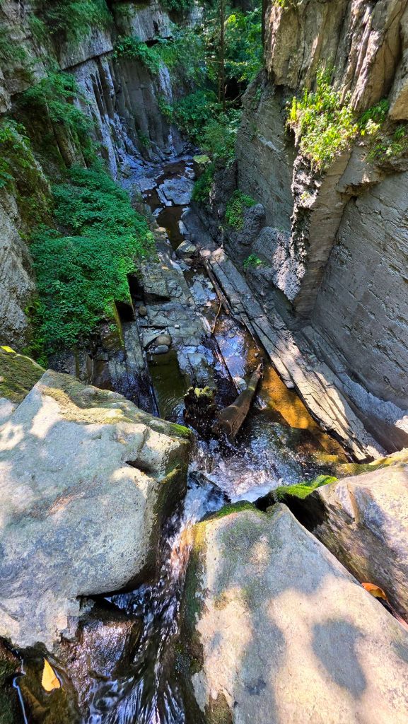 View from the top of Pocket Falls in Lansing, New York - Edwards Lake Cliffs Preserve, Ithaca area waterfalls, Finger Lakes travel, FLX hiking trails