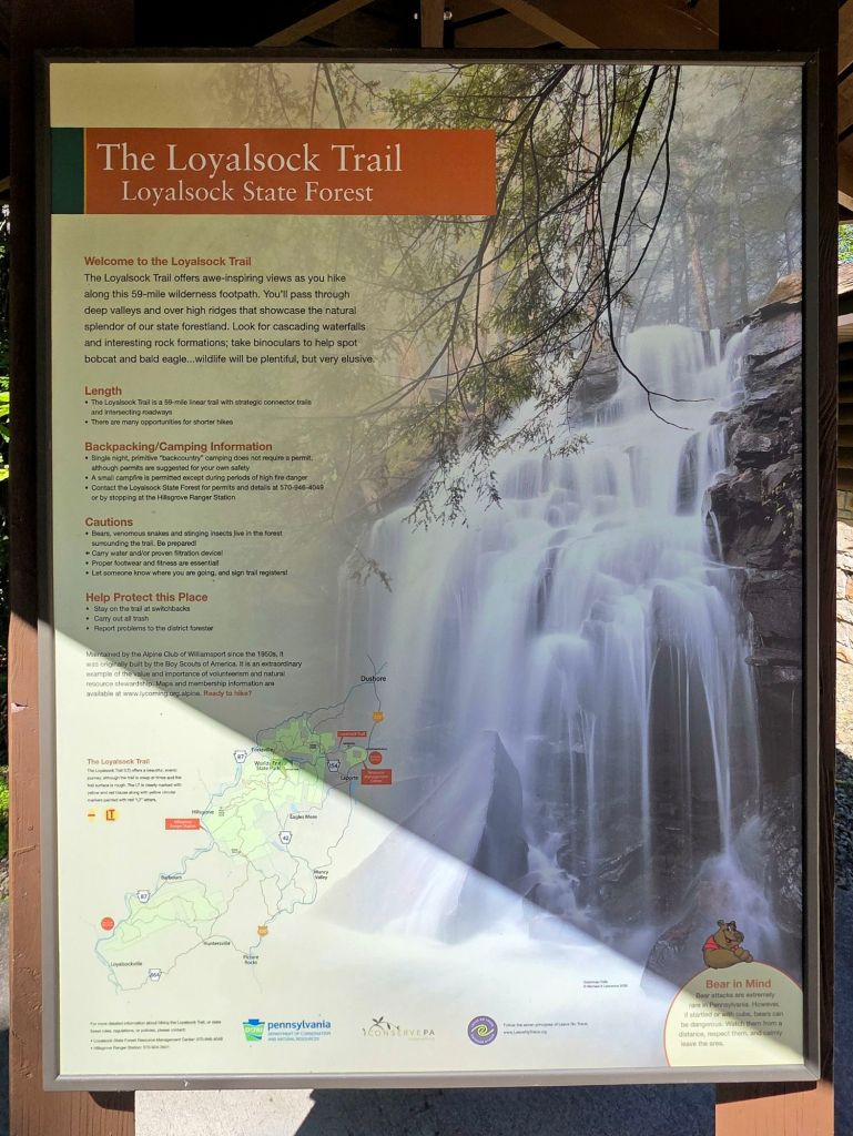Loyalsock Trail info sign Dushore PA hiking