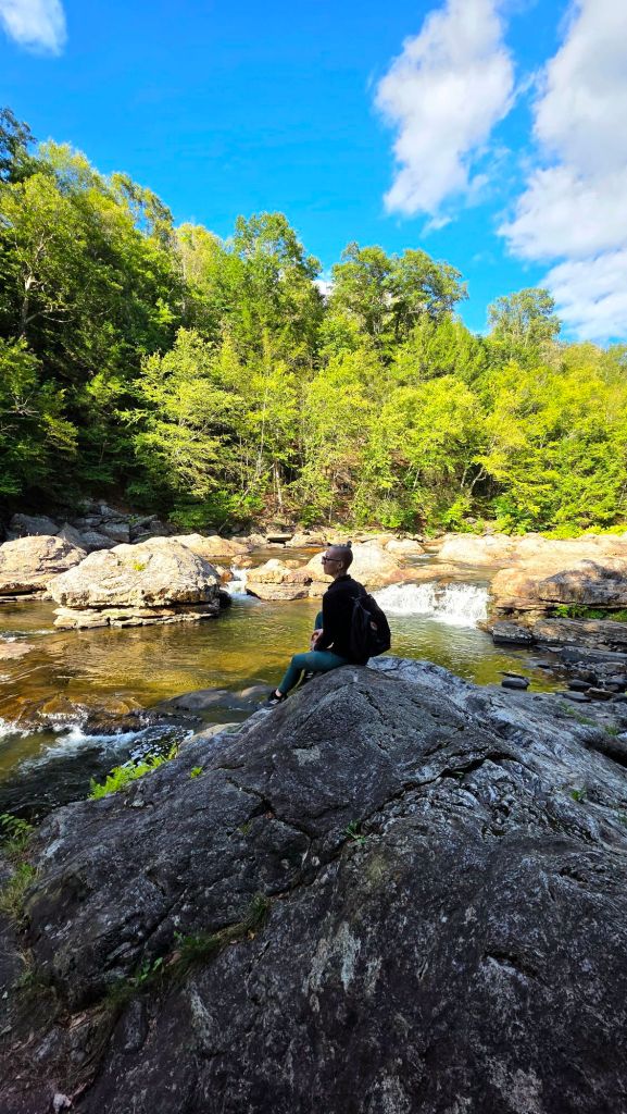 Kae Audhild at the Haystacks rock formation in Loyalsock State Forest in Dushore, Pennsylvania in September 2025