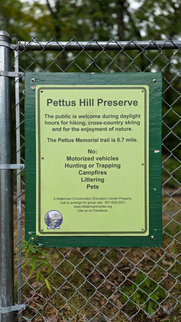 Pettus Hill Preserve info sign - nature preserve rules - no dogs, no littering