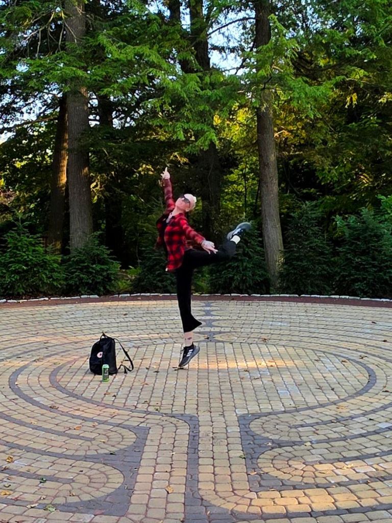 Kae Audhild at Hamilton College maze in Kirkland, New York