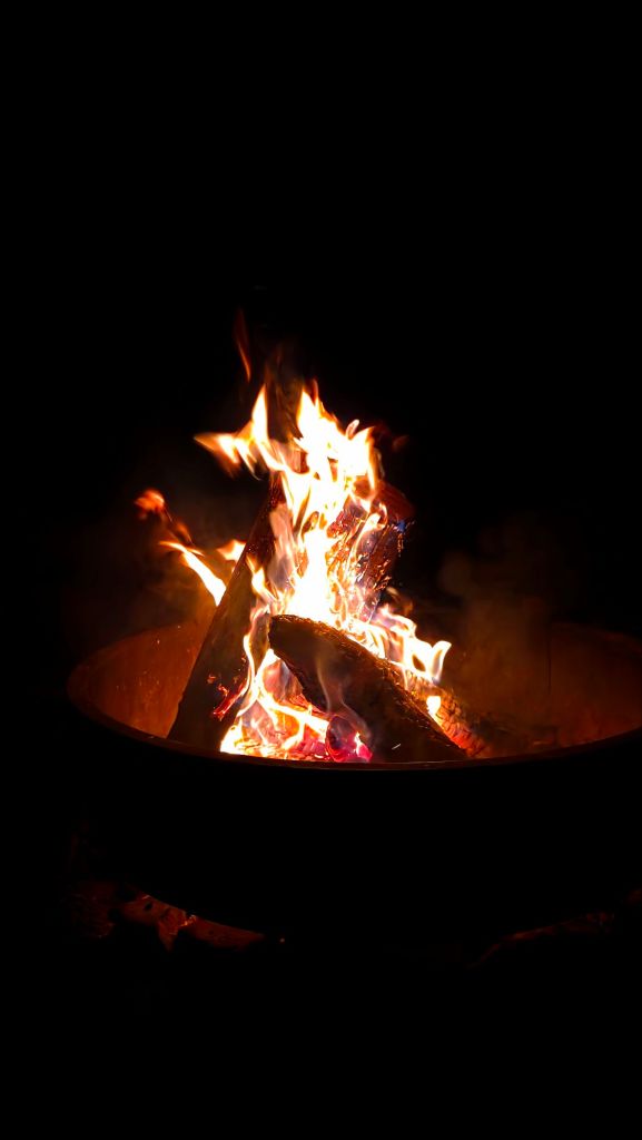 Warm campfire on a chilly night at Letchworth State Park