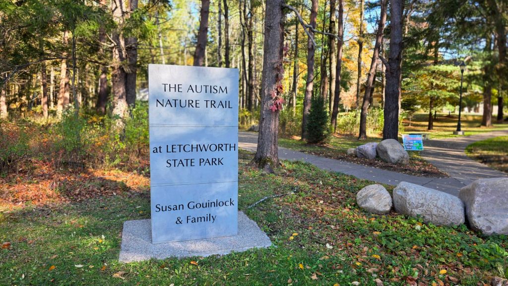 The Autism Nature Trail at Letchworth State Park sign 