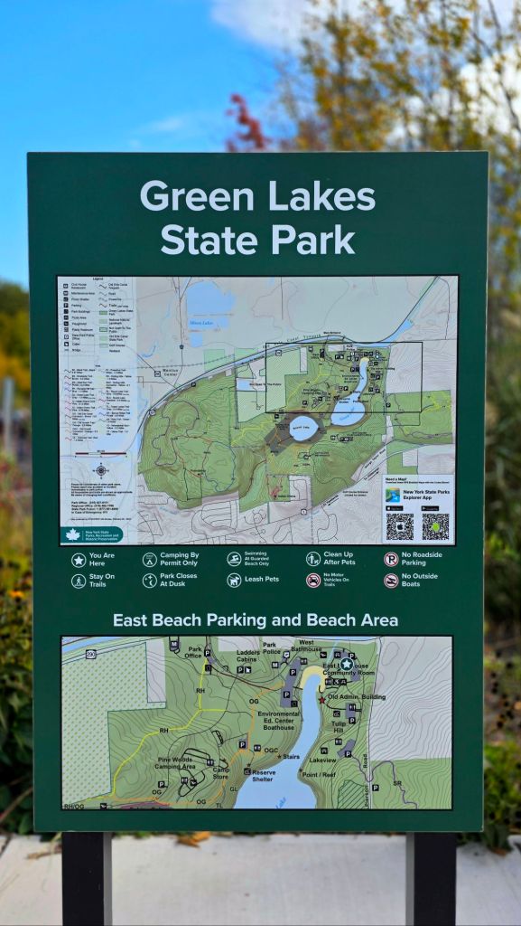 Green Lakes State Park trail map sign