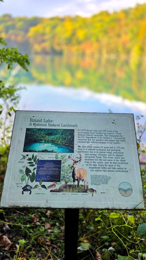 Round Lake info sign - Green Lakes State Park in Fayetteville, NY - cny hiking
