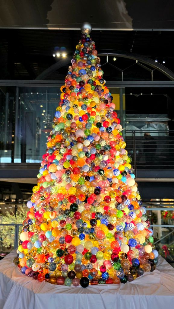 Glass bulb art Christmas tree at the Corning Museum of Glass in Corning NY