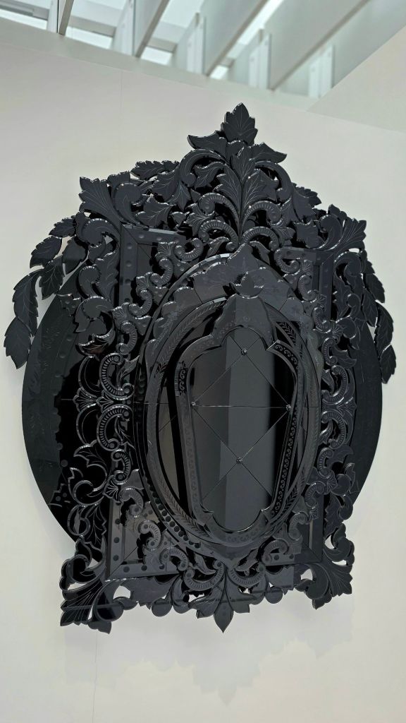 Black mirror glass art art Corning Museum of Glass in Corning ny