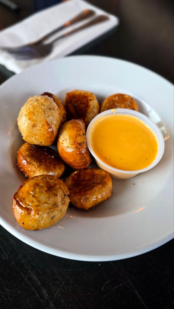 Brewer Bites - house made soft pretzels using spent grain from the brewery + beer cheese sauce  - Factory by Beer Tree Brew in Johnson City, NY - best Binghamton area restaurants, Southern Tier NY eats 