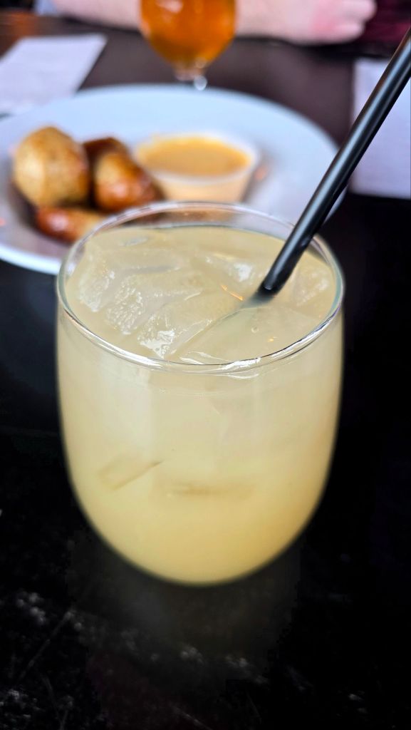 Rosepearry Sangria - Pinot gris, New York State vodka, pear nectar, lemon juice, house-made rosemary syrup  - Factory by Beer Tree Brew in Johnson City, NY - best Binghamton area restaurants, Southern Tier NY eats 